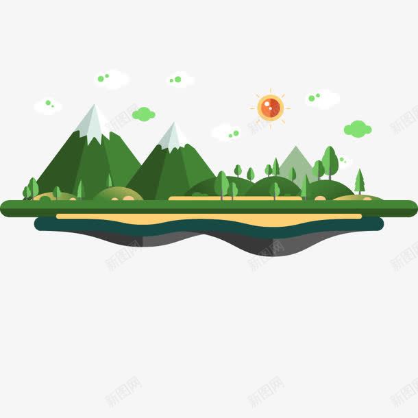 绿色山脉扁平png免抠素材_新图网 https://ixintu.com 山脉 扁平山 绿色