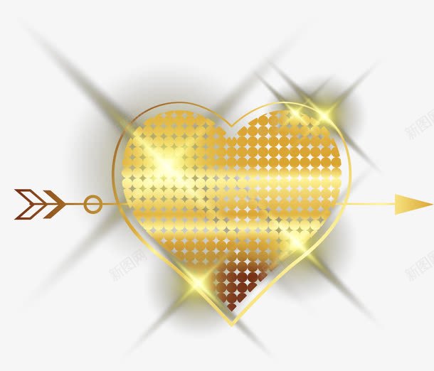 手绘金色爱心矢量图ai免抠素材_新图网 https://ixintu.com 手绘 箭头 金色爱心 矢量图