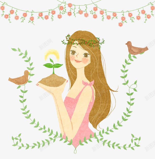 女孩手捧树苗png免抠素材_新图网 https://ixintu.com 女孩 手捧 树苗 花朵