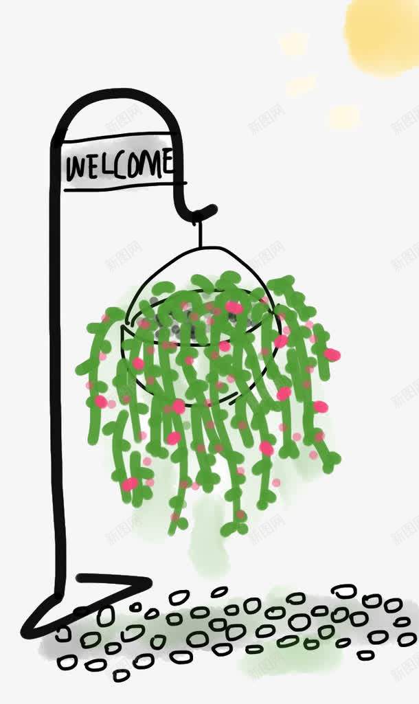 手绘吊盆植物png免抠素材_新图网 https://ixintu.com 吊盆 植物 绿色植物 背景装饰