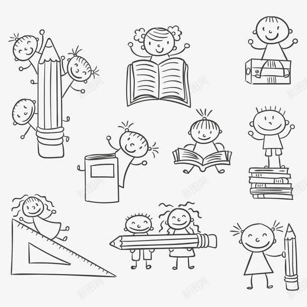 学生png免抠素材_新图网 https://ixintu.com 人物 卡通人物 学生 尺子 手绘书本 插画 铅笔