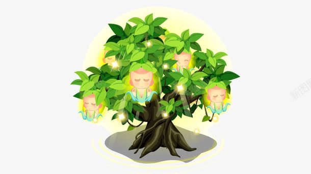 果树psd免抠素材_新图网 https://ixintu.com 人参果树 创意 卡通 手绘 果树 绿色果树