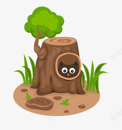 树桩png免抠素材_新图网 https://ixintu.com 安居 猫头鹰 绿叶