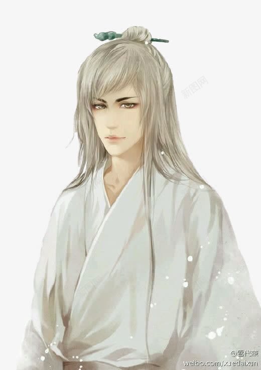 白衣银发古风手绘男子png免抠素材_新图网 https://ixintu.com 古风 手绘 男子 白衣 银发