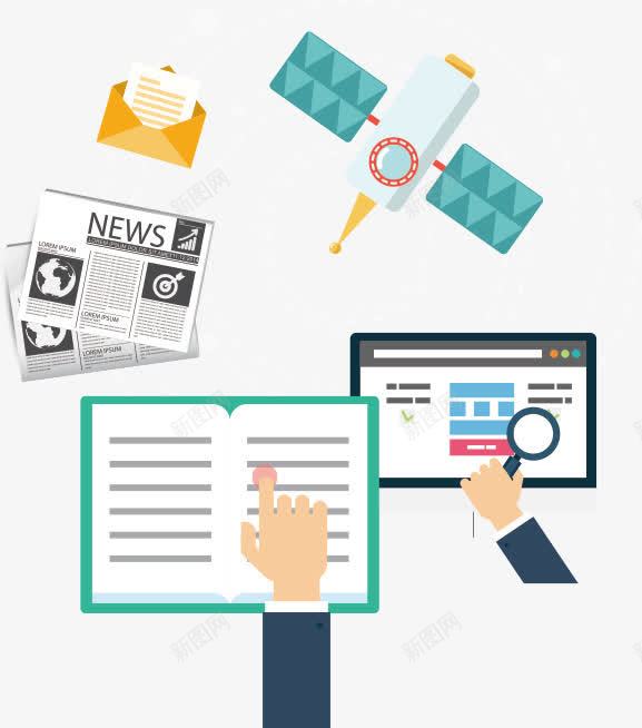 科技矢量图ai免抠素材_新图网 https://ixintu.com 书信 卫星 看报 读书 矢量图