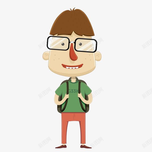 绿色衣服卡通男生上学png免抠素材_新图网 https://ixintu.com 上学 卡通 男生 绿色 衣服