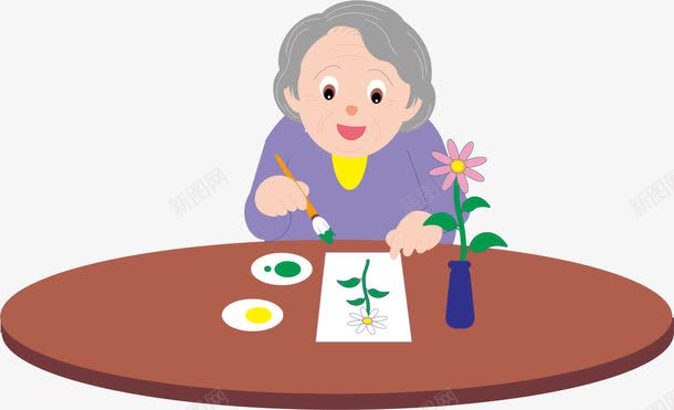 画画的老奶奶png免抠素材_新图网 https://ixintu.com 作画的人 卡通人物 彩绘 画画的人 绘画 老婆婆卡通 花瓶