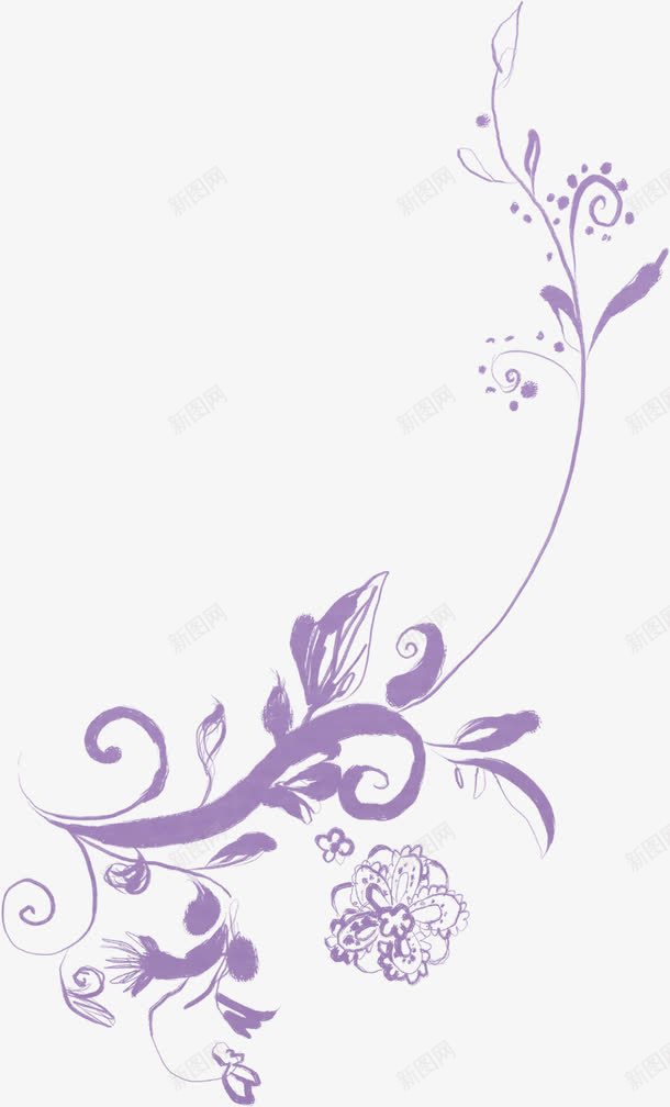 手绘紫色唯美花叶png免抠素材_新图网 https://ixintu.com 紫色 花叶