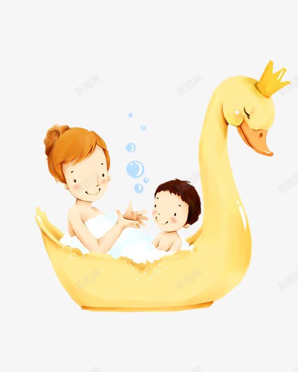 卡通可爱小人洗澡png免抠素材_新图网 https://ixintu.com 卡通 可爱 小人 水泡 洗澡 鸭子