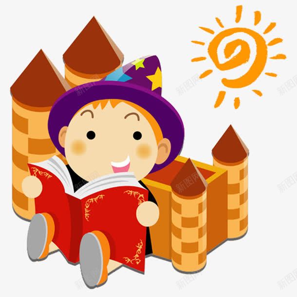 可爱儿童爱读书psd免抠素材_新图网 https://ixintu.com 卡通人物 城堡 爱读书 读书