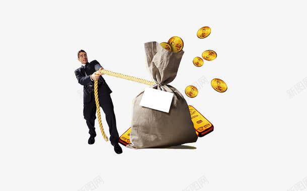 金币钱袋拉金币的人png免抠素材_新图网 https://ixintu.com 绳索 金币 钱袋