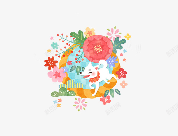 卡通手绘狗狗花朵png免抠素材_新图网 https://ixintu.com 卡通 手绘 狗狗 站立的狗狗 粉色的花朵 花朵