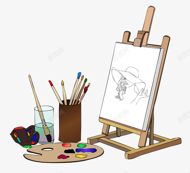 手绘绘画用品png免抠素材_新图网 https://ixintu.com 手绘 画板 画笔 绘画用品