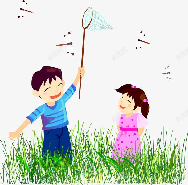 捕蜻蜓的小孩png免抠素材_新图网 https://ixintu.com 可爱 小女孩 快乐 捕蜻蜓