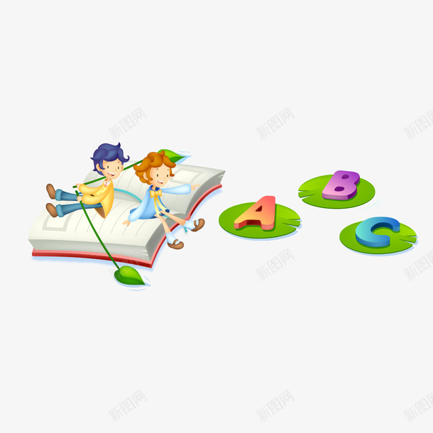 卡通人物png免抠素材_新图网 https://ixintu.com 书本 人物 卡通人物 字母 小孩 插画 教育