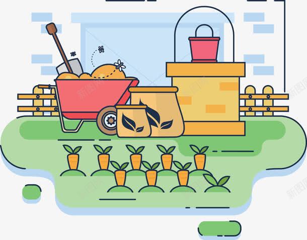 种植蔬菜的工具png免抠素材_新图网 https://ixintu.com 化肥 围栏 工具 推车 水桶 种植 蔬菜 铲子