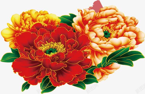 中秋节红黄色花朵png免抠素材_新图网 https://ixintu.com 中秋节 花朵 黄色