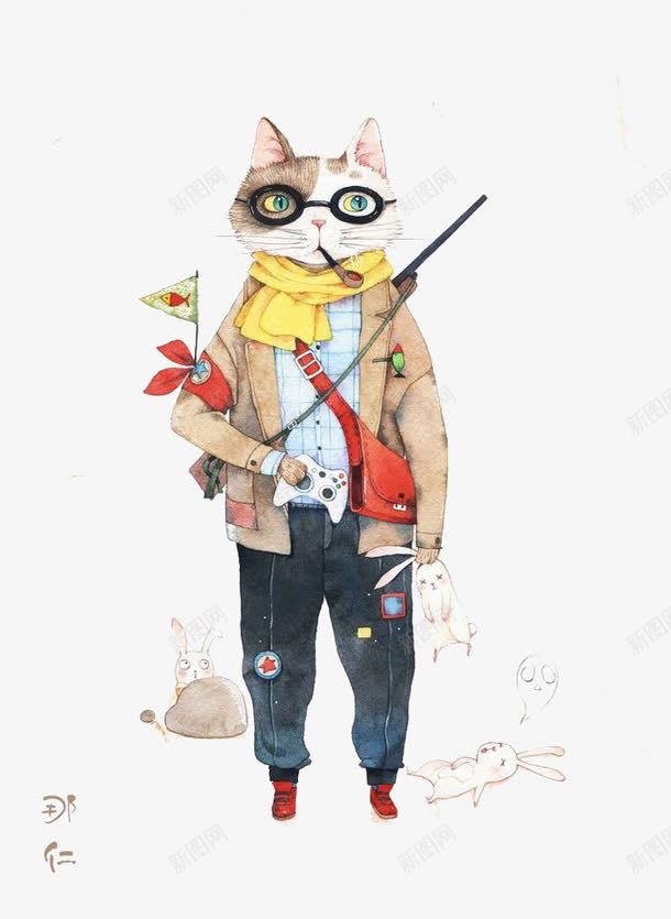 彩色猫人水墨画png免抠素材_新图网 https://ixintu.com 人物 水墨画猫 水彩墨 装饰