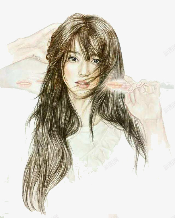 长发飘逸女性粉笔画png免抠素材_新图网 https://ixintu.com 人物粉笔画 优美 女性 知性 粉笔画 装饰图案 长发飘逸