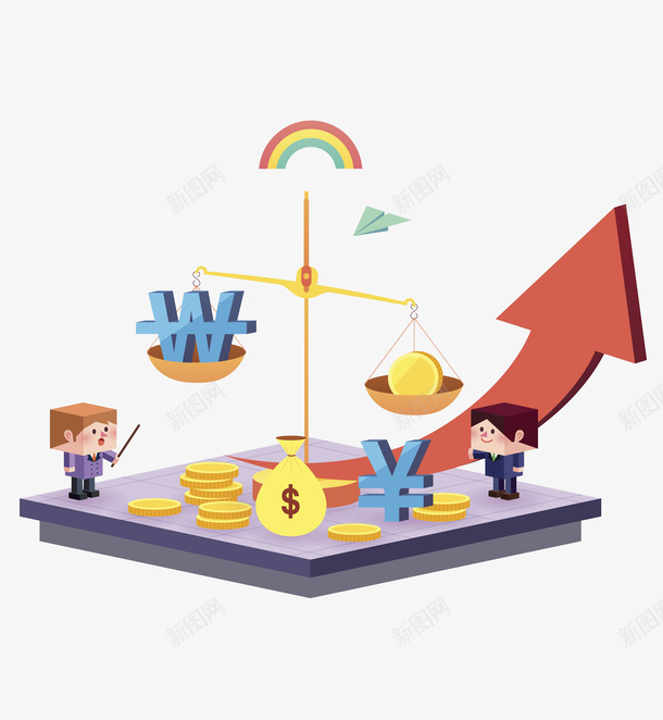扁平风理财场景图png免抠素材_新图网 https://ixintu.com 上升的 卡通 插图 理财 立体的 箭头 货币 金币