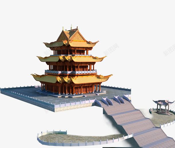黄色宫殿psd免抠素材_新图网 https://ixintu.com 亭子 宫殿 建筑 楼梯 黄色 黄色宫殿