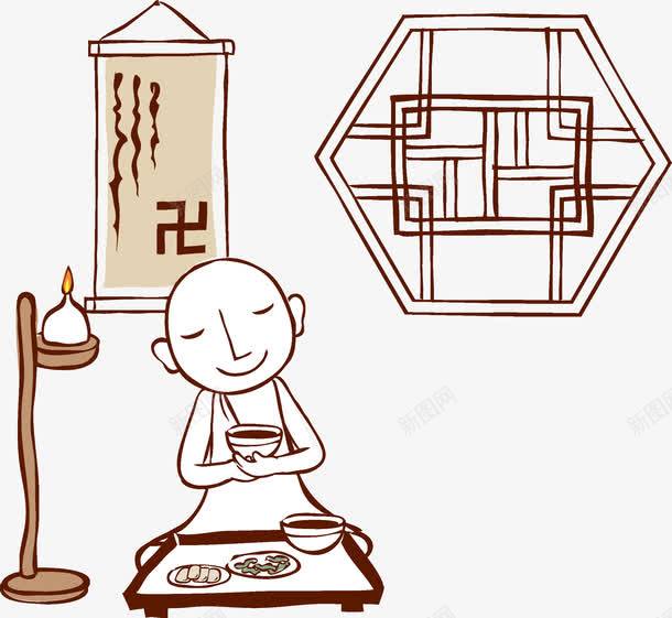 油灯旁吃食的和尚png免抠素材_新图网 https://ixintu.com 卡通 小和尚 插画 油灯旁吃食的和尚图片