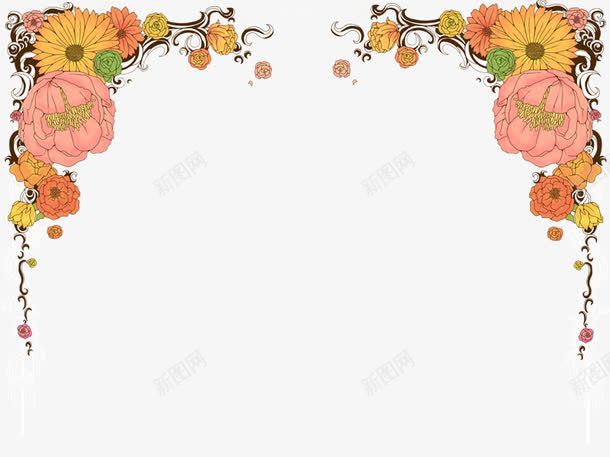 手绘鲜花边框png免抠素材_新图网 https://ixintu.com 卡通标签素材 卡通边框 标牌 植物边框 边框 鲜花边框
