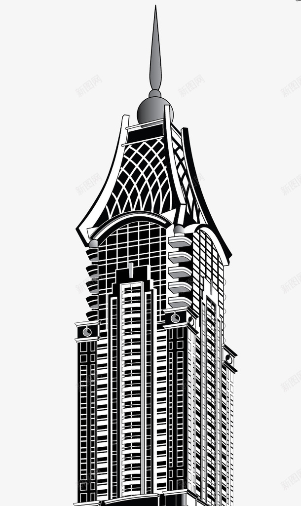 透视黑色卡通大楼图标png_新图网 https://ixintu.com 卡通风格 城市摩天大楼 扁平风格 矢量大楼 透视 黑白大楼 黑色