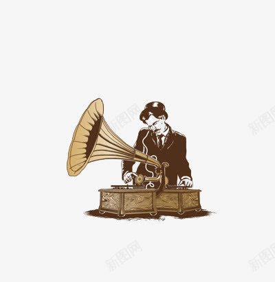 手绘留声机png免抠素材_新图网 https://ixintu.com 人物 卡通 复古 手绘 留声机