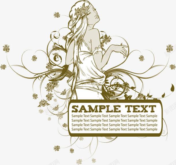 美女装饰图案png免抠素材_新图网 https://ixintu.com 文本框 线条 美女 花朵