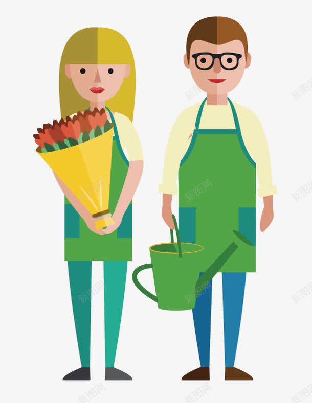 花店店员png免抠素材_新图网 https://ixintu.com 一束花 女店员 男店员 绿色围巾