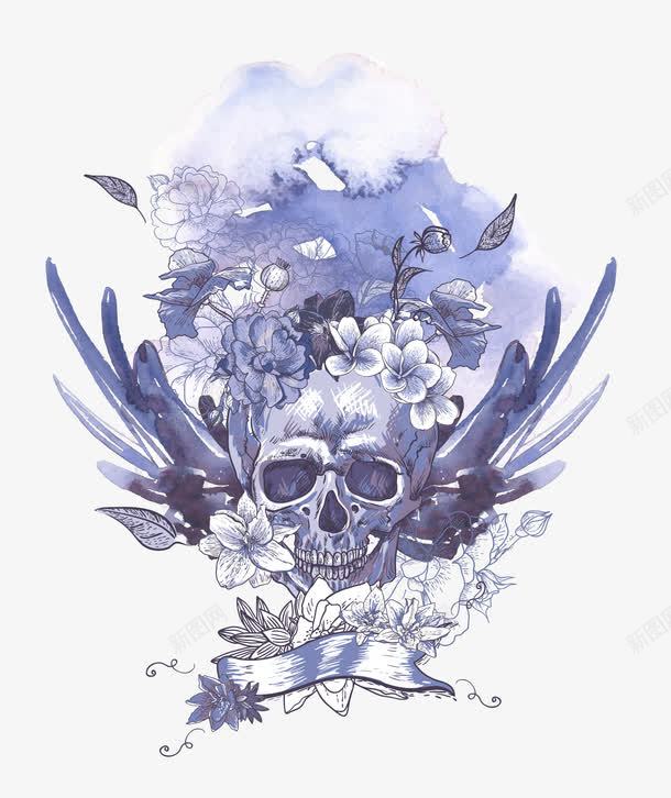 淡蓝色骷髅头图案png免抠素材_新图网 https://ixintu.com 图案 淡蓝色 装饰 设计 骷髅头
