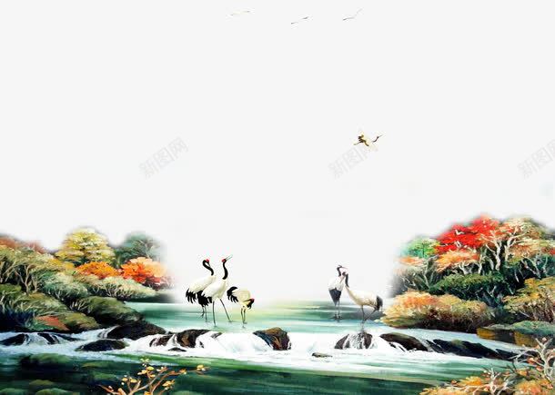 丹顶鹤戏水背景png免抠素材_新图网 https://ixintu.com 丹顶鹤 戏水 江景 素材