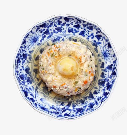 咸蛋黄蒸肉饼png免抠素材_新图网 https://ixintu.com 咸蛋黄 快手健康菜 美食素材 肉饼 胡萝卜 青花瓷盘 餐饮素材