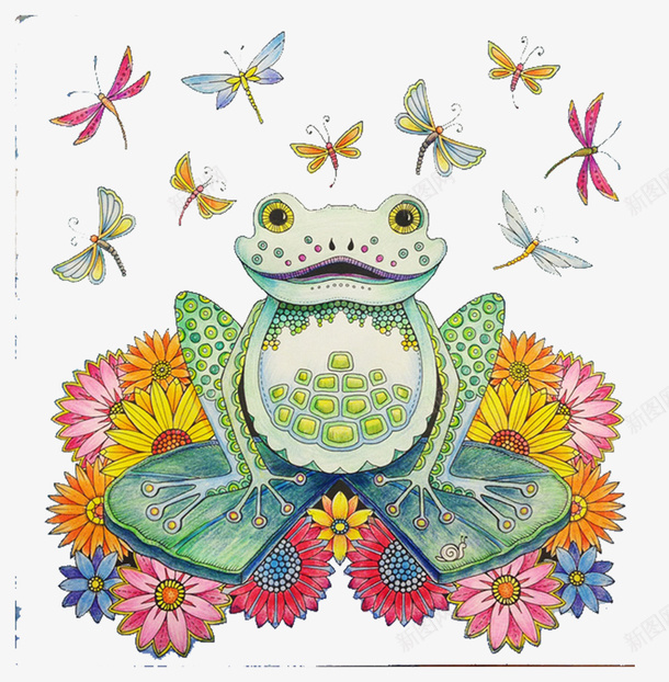 手绘花丛中的青蛙png免抠素材_新图网 https://ixintu.com 元素 手绘 花丛 青蛙