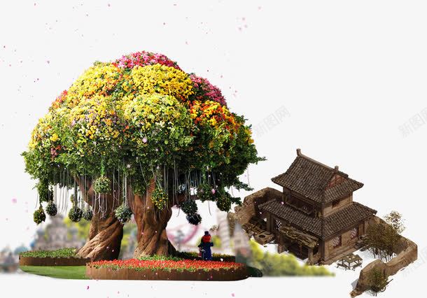 彩树和古屋png免抠素材_新图网 https://ixintu.com 古城 彩色 许愿树