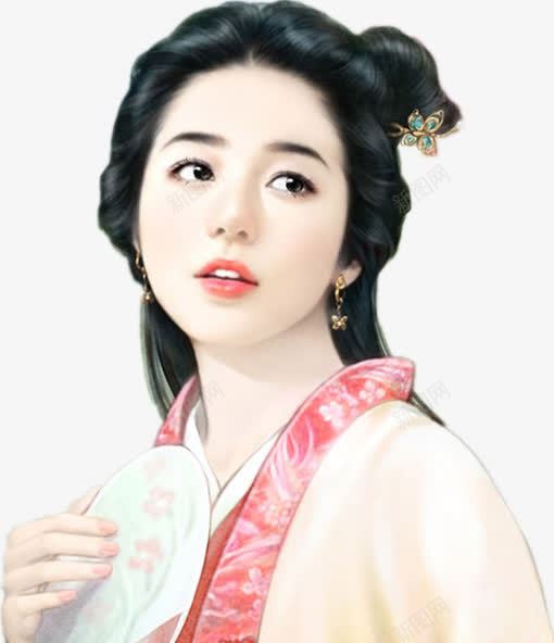 粉衣慧质女子古风手绘png免抠素材_新图网 https://ixintu.com 古风 女子 手绘