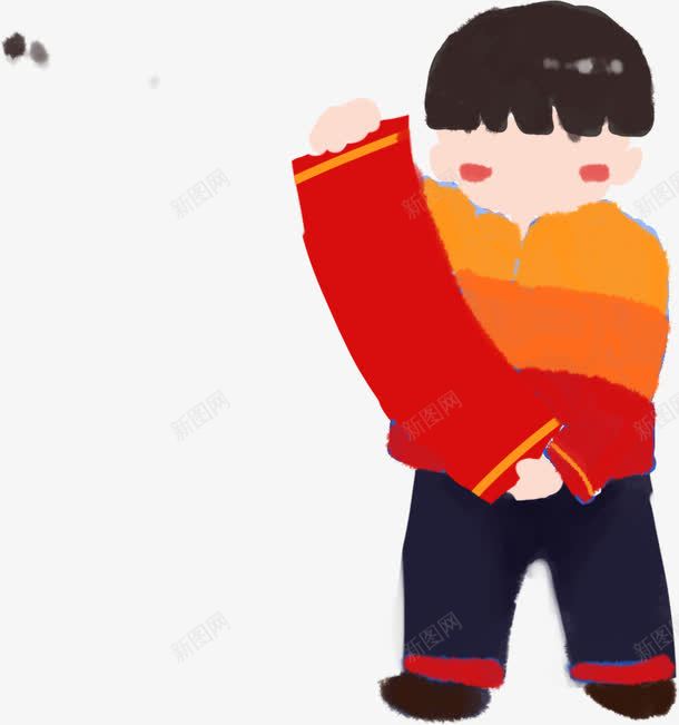水彩合成春节拿着对联的小男孩png免抠素材_新图网 https://ixintu.com 合成 对联 春节 水彩 男孩