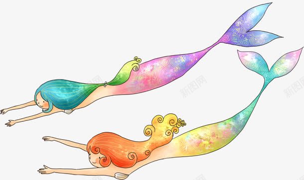 手绘美人鱼png免抠素材_新图网 https://ixintu.com 卡通 手绘 美人鱼