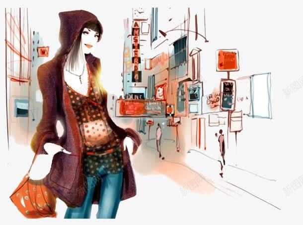 逛街美女png免抠素材_新图网 https://ixintu.com 创意 卡通 手绘 逛街美女