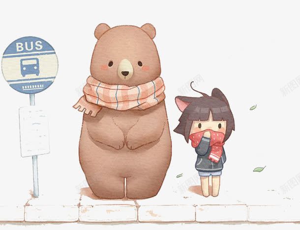 手绘大熊png免抠素材_新图网 https://ixintu.com 卡通 大熊 女孩 手绘 装饰