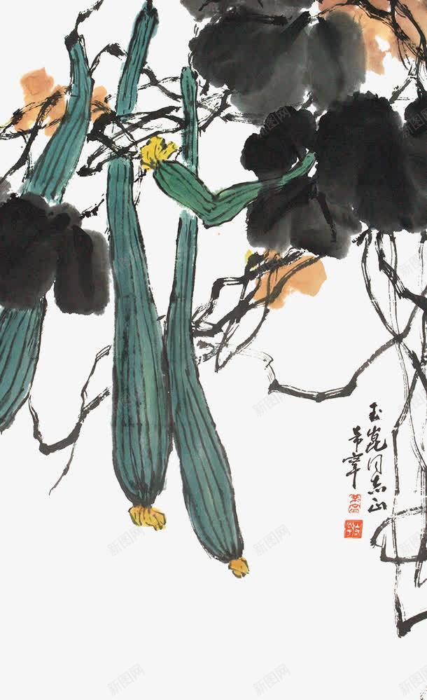 中国画瓜藤png免抠素材_新图网 https://ixintu.com 丝瓜 丝瓜藤 手绘瓜藤 瓜藤