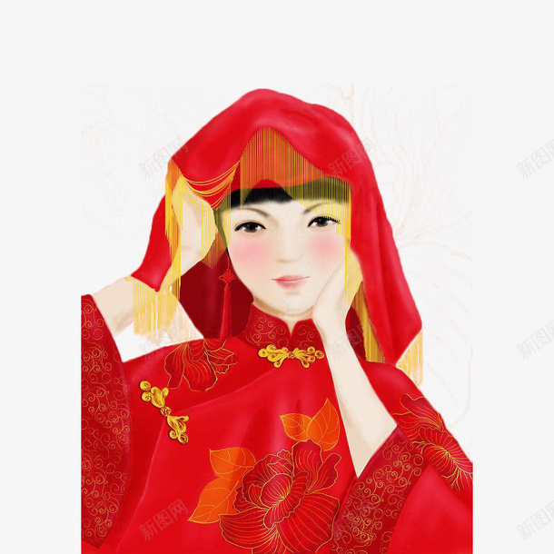 手绘红盖头新娘png免抠素材_新图网 https://ixintu.com 古装新娘 喜帕 喜庆 婚礼 手绘 插画 红盖头