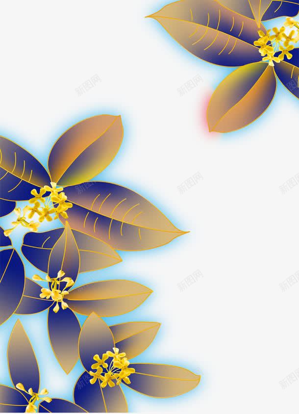 八月桂花psd免抠素材_新图网 https://ixintu.com 八月桂花 手绘树叶 树叶 桂花
