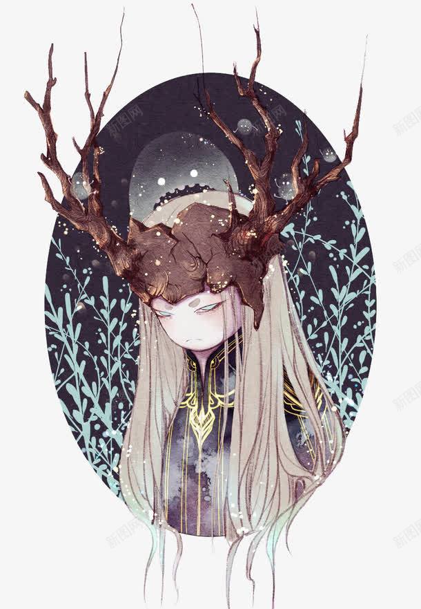 头上长树枝的人插图png免抠素材_新图网 https://ixintu.com 创意插图 卡通插画 头上长树枝的人