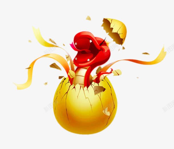 金蛋卡通蛇png免抠素材_新图网 https://ixintu.com png图片素材 免费png元素 彩带 蛇蛋 装饰素材 金蛋 高清免费png素材