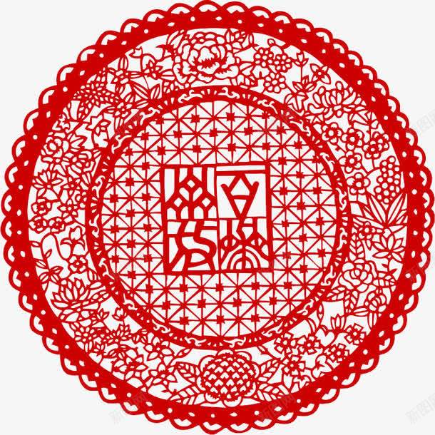剪纸窗花png免抠素材_新图网 https://ixintu.com 传统 剪纸 春节 窗花 红色
