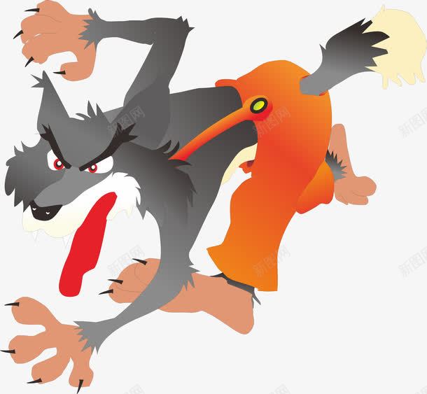 张牙舞爪的灰狼png免抠素材_新图网 https://ixintu.com 卡通PNG 大灰狼 爪子 舌头 黄色背带裤