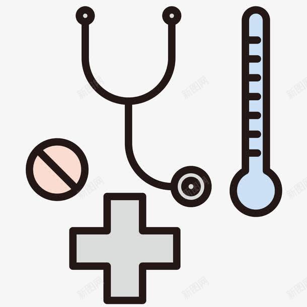 卡通医疗工具仪器png免抠素材_新图网 https://ixintu.com 仪器 医疗 卡通 听诊器 工具 温度计