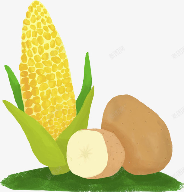 水彩黄色玉米食物图png免抠素材_新图网 https://ixintu.com 卡通手绘 土豆 水彩 玉米 蔬菜 金色 食物 马铃薯